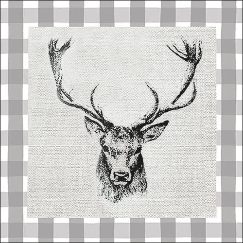 Dinnerserviette Checked Stag Head Grey